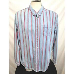 CPO Provisions Blue & Red Striped Denim Chambray Button Up Shirt Men Size XL